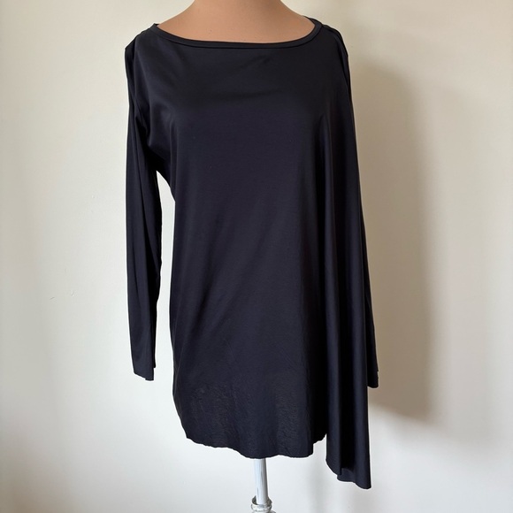 COS Navy Blue Asymmetrical Long Sleeve Boat Neck Cotton Tunic Top EUC Size Med - Picture 1 of 8